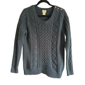 L.L. Bean Women’s Cotton Fisherman Cable Knit Sweater Navy Size L